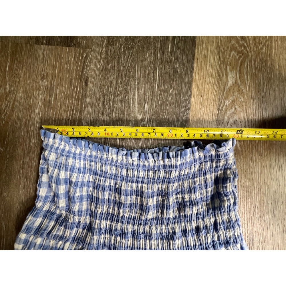 Olivia James The Label Gingham Maxi Skirt Womens Medium Blue White Eyelet Tiered - Picture 3 of 6